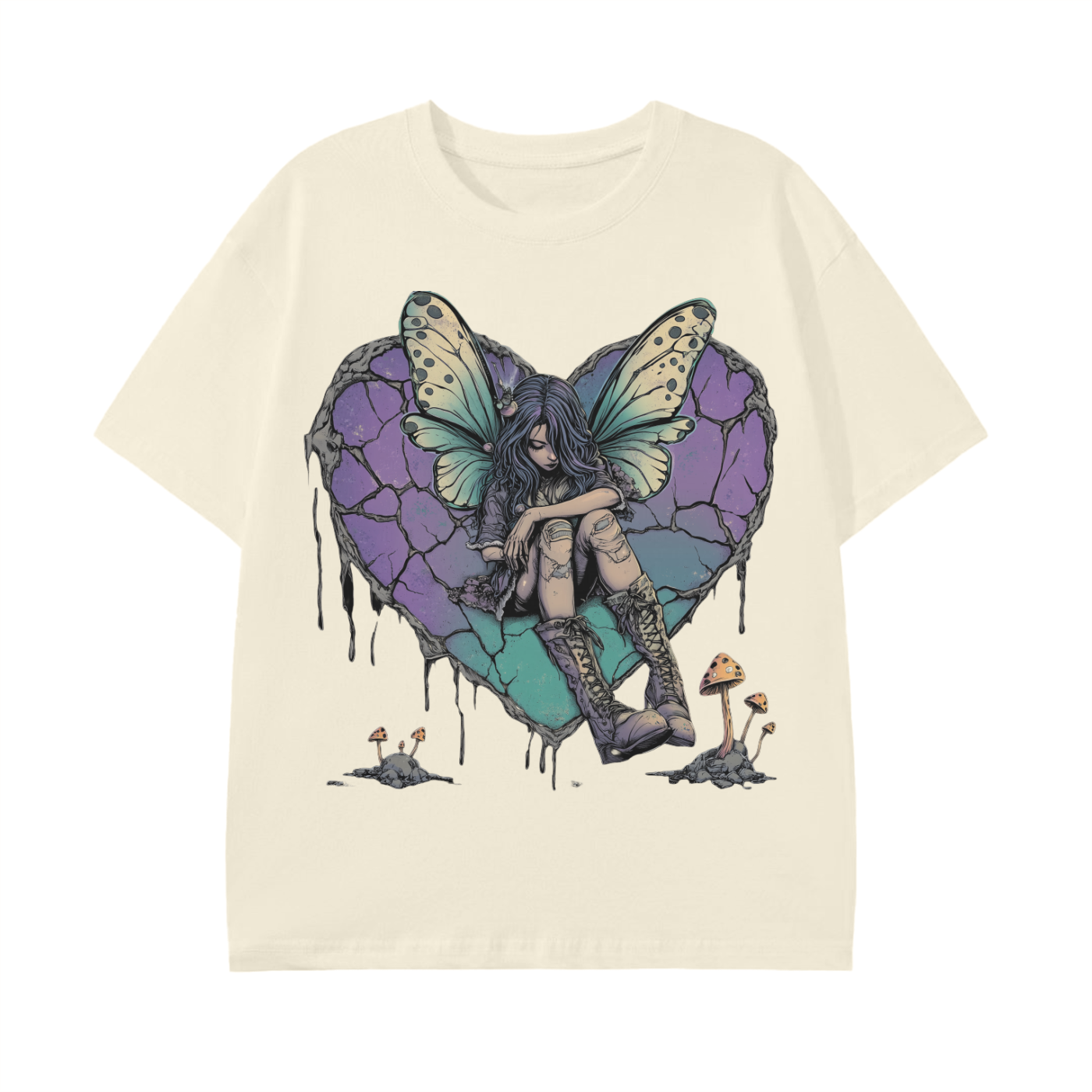 Teal lavender butterfly Broken heart Goth Grunge fairy Mushroom Dark woods Unisex Classic T-Shirt - 180 GSM