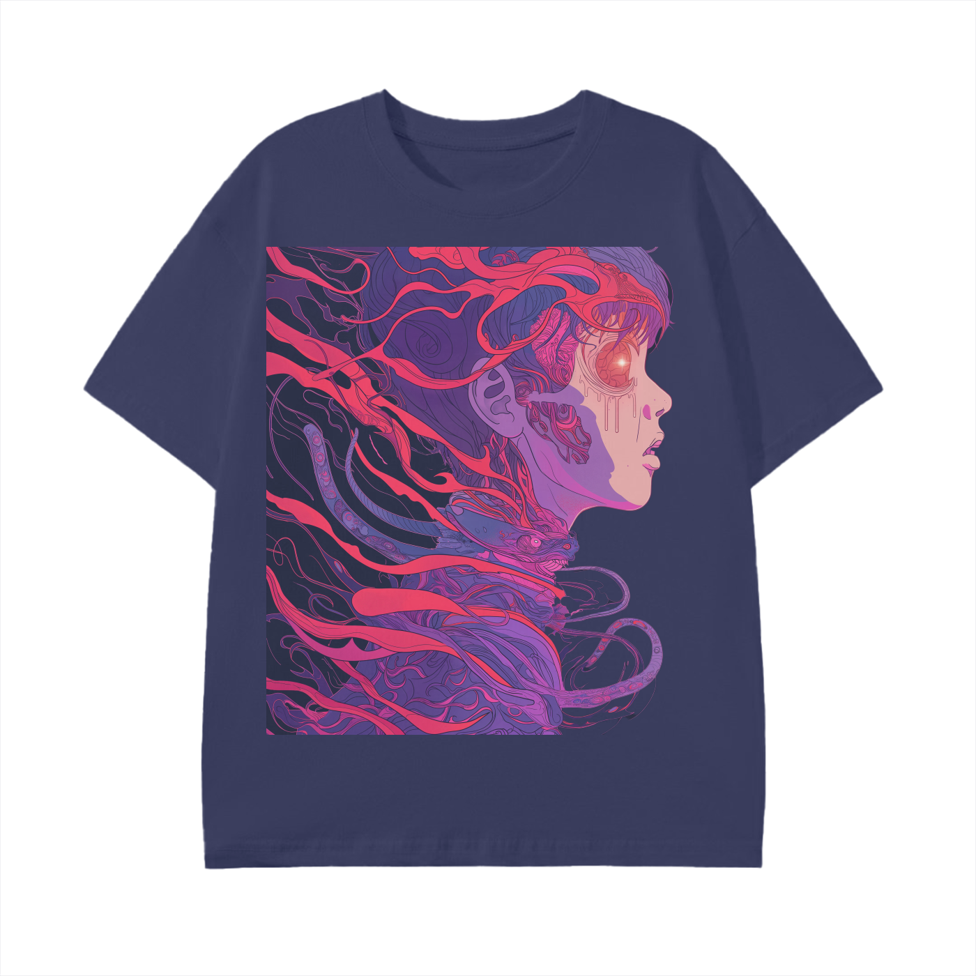 Floral Neural Wire Futuristic Purple Red Fusion Anime Meca Being Graphic Festival Rave Unisex Classic T-Shirt