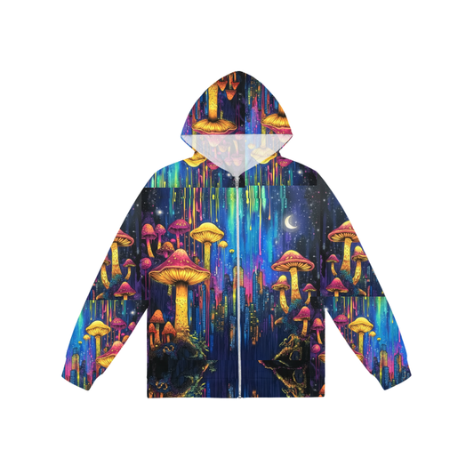 Color Streak Psychedelic Auric Mushroom Night City Festival EDM Psy All-Over Print Women's No Pocket Zip Hoodie