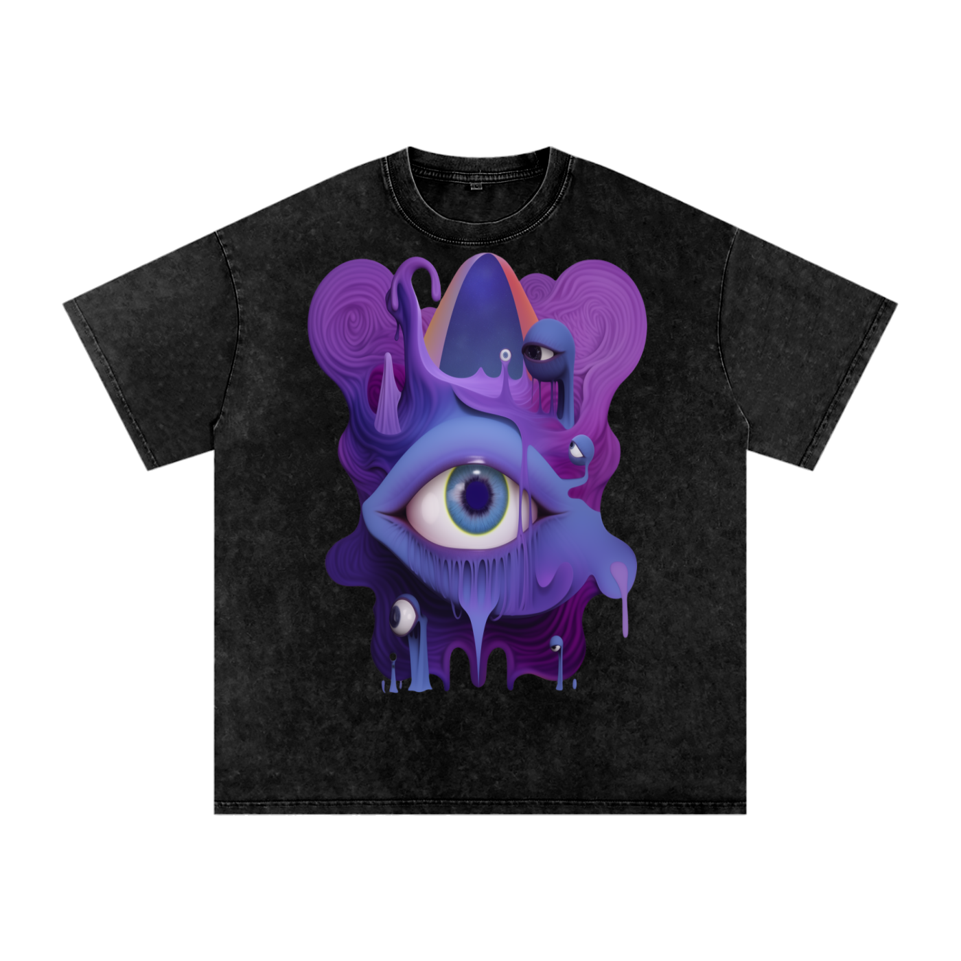 Eyeball Pastel Purple Psychedelic Neon Grime Goo Drip Wierdcore Rave Festival Snow Washed Oversized Cotton T-Shirt