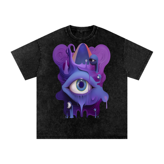 Eyeball Pastel Purple Psychedelic Neon Grime Goo Drip Wierdcore Rave Festival Snow Washed Oversized Cotton T-Shirt