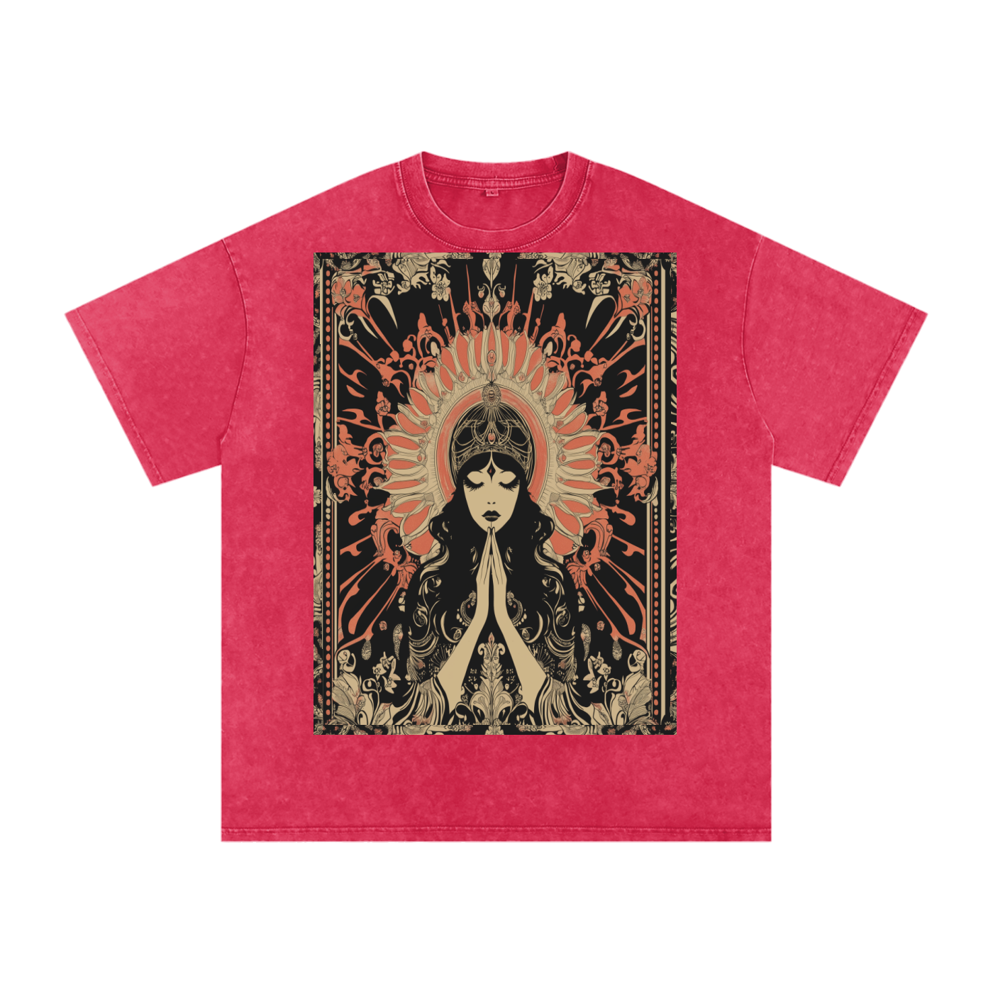 Retro mystic art nouveau Levant Boho prayer festival peace prayer goddess Snow Washed Oversized Cotton T-Shirt