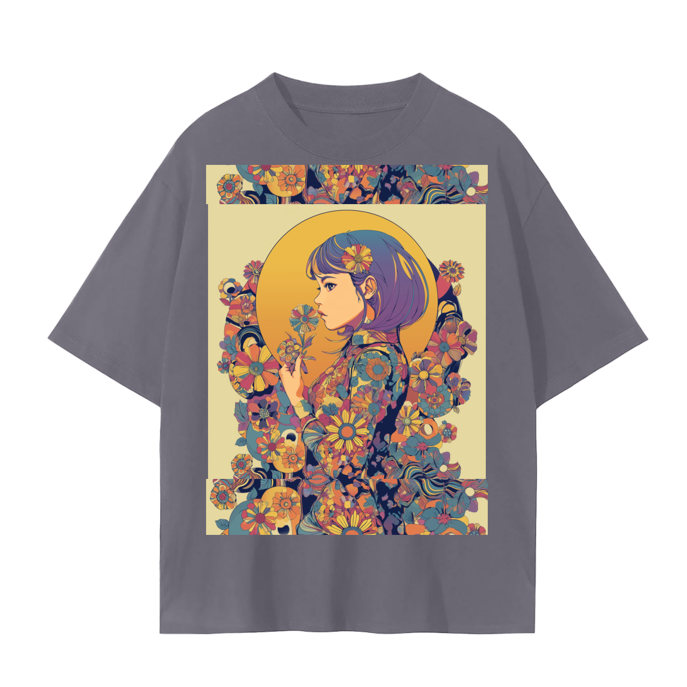 Retro Moon Boho Flapper Nouveau floral flower maiden Unisex Seamless T-Shirt