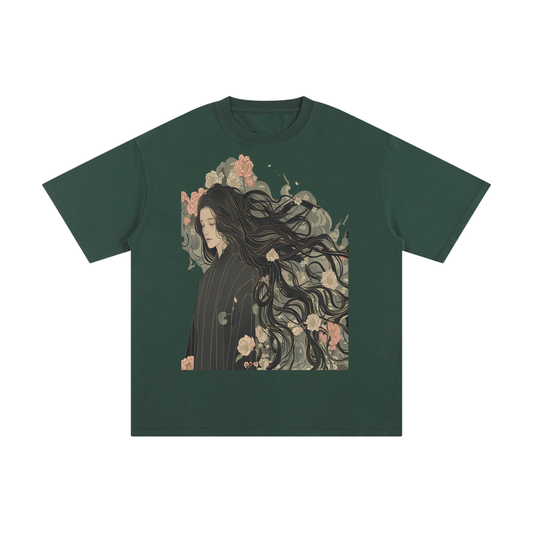 Floral Grey Elegant Cherry Blossom Kimono Man long hair Pure Cotton T-Shirt