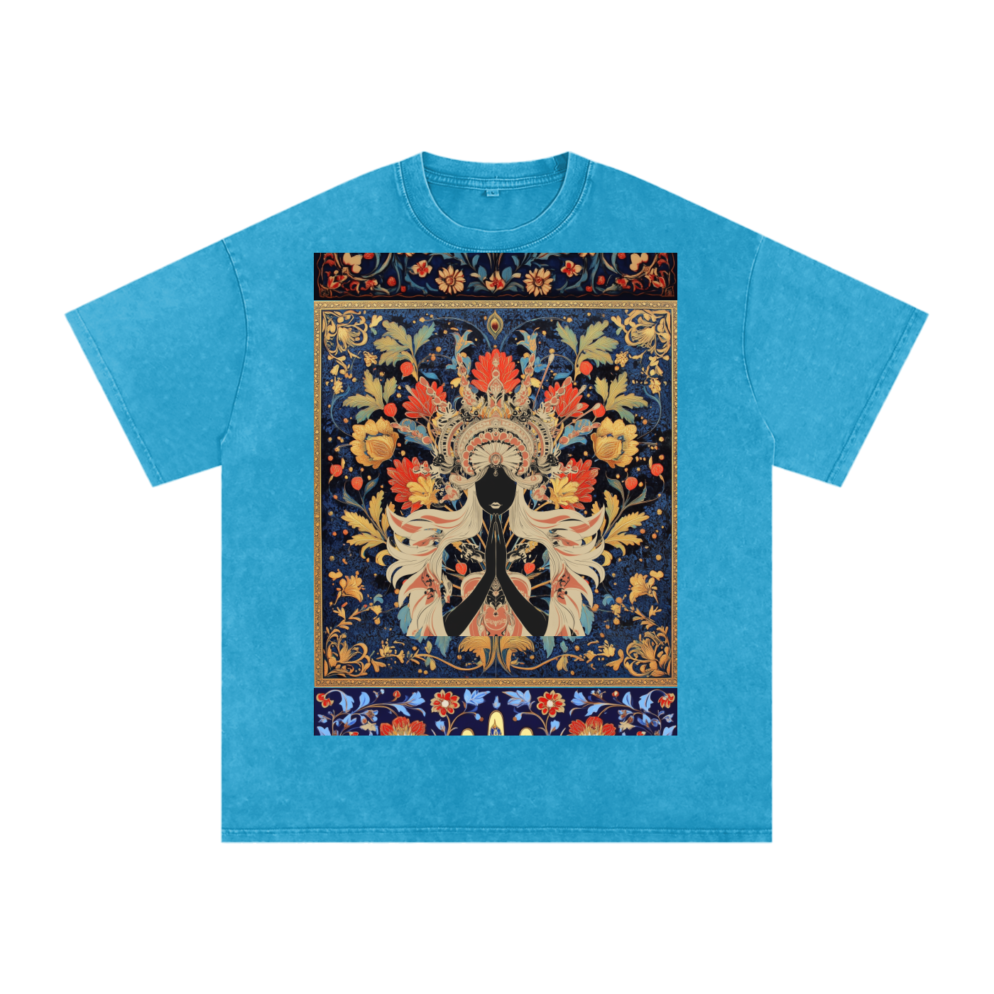 Dark Levant Eastern Nile Boho Floral Prayer Goddess Graphic Festival Unisex Classic T-Shirt-Snow Washed Oversized Cotton T-Shirt