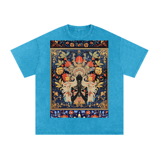 Dark Levant Eastern Nile Boho Floral Prayer Goddess Graphic Festival Unisex Classic T-Shirt-Snow Washed Oversized Cotton T-Shirt