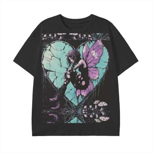 Mushroom Dark Cracked Teal Heart Industrial Grunge Goth Mushroom Woodland Fairy  Reflective Unisex Classic T-Shirt