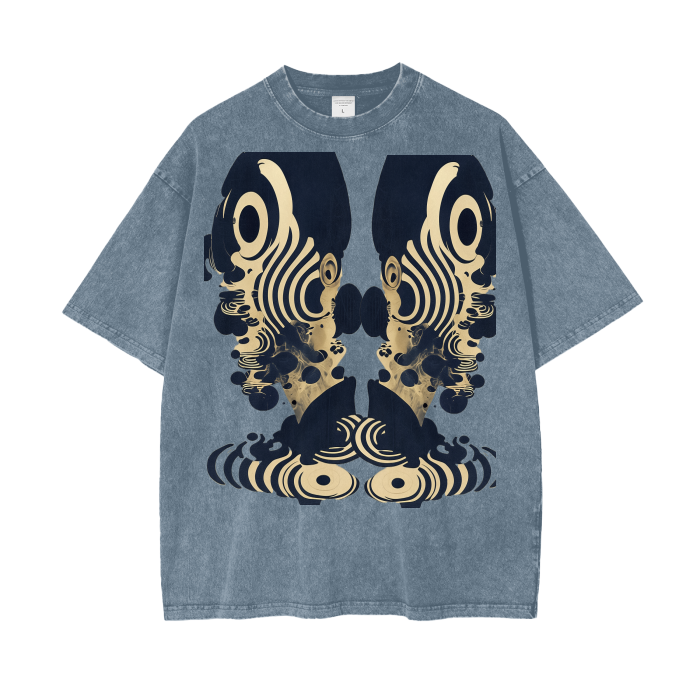 Rorshach Reflective Psychedelic Art Nouveau Ink Black White Figure Psy FestivalAcid Wash Oversize T-Shirt - 250 GSM