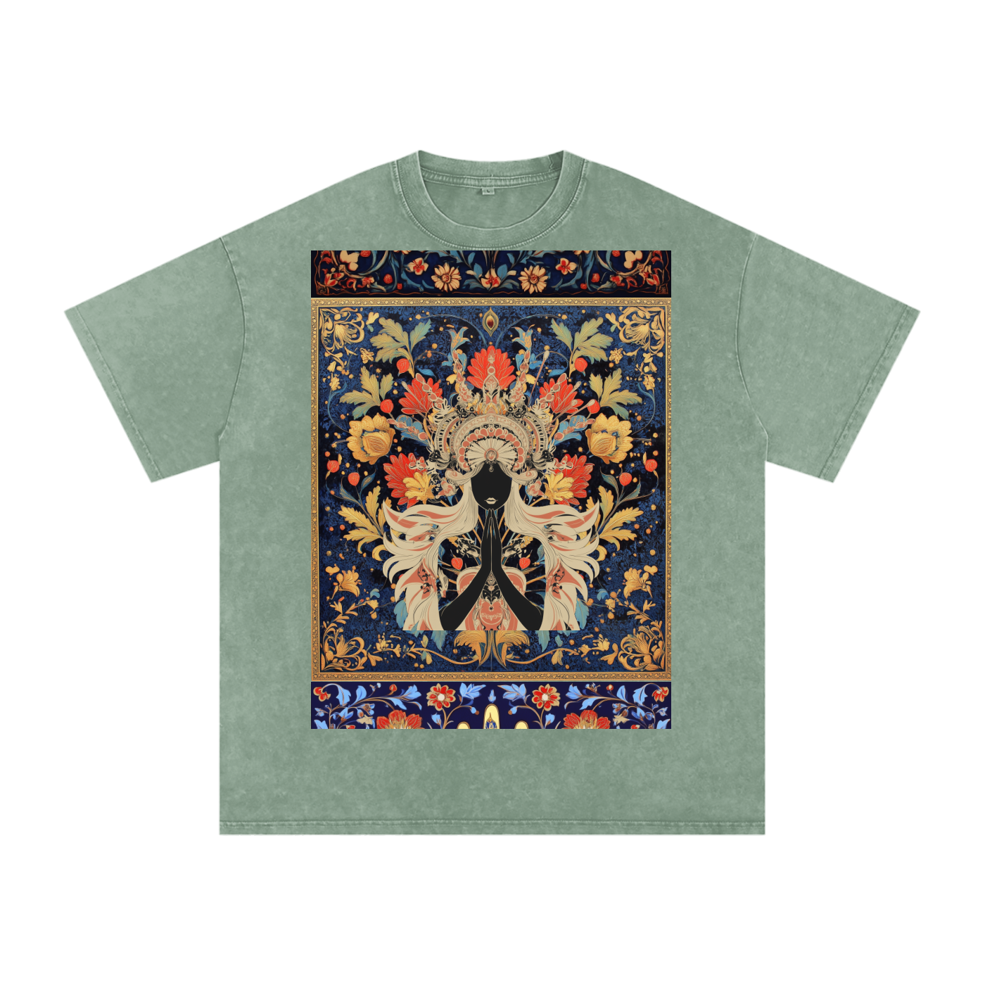Dark Levant Eastern Nile Boho Floral Prayer Goddess Graphic Festival Unisex Classic T-Shirt-Snow Washed Oversized Cotton T-Shirt