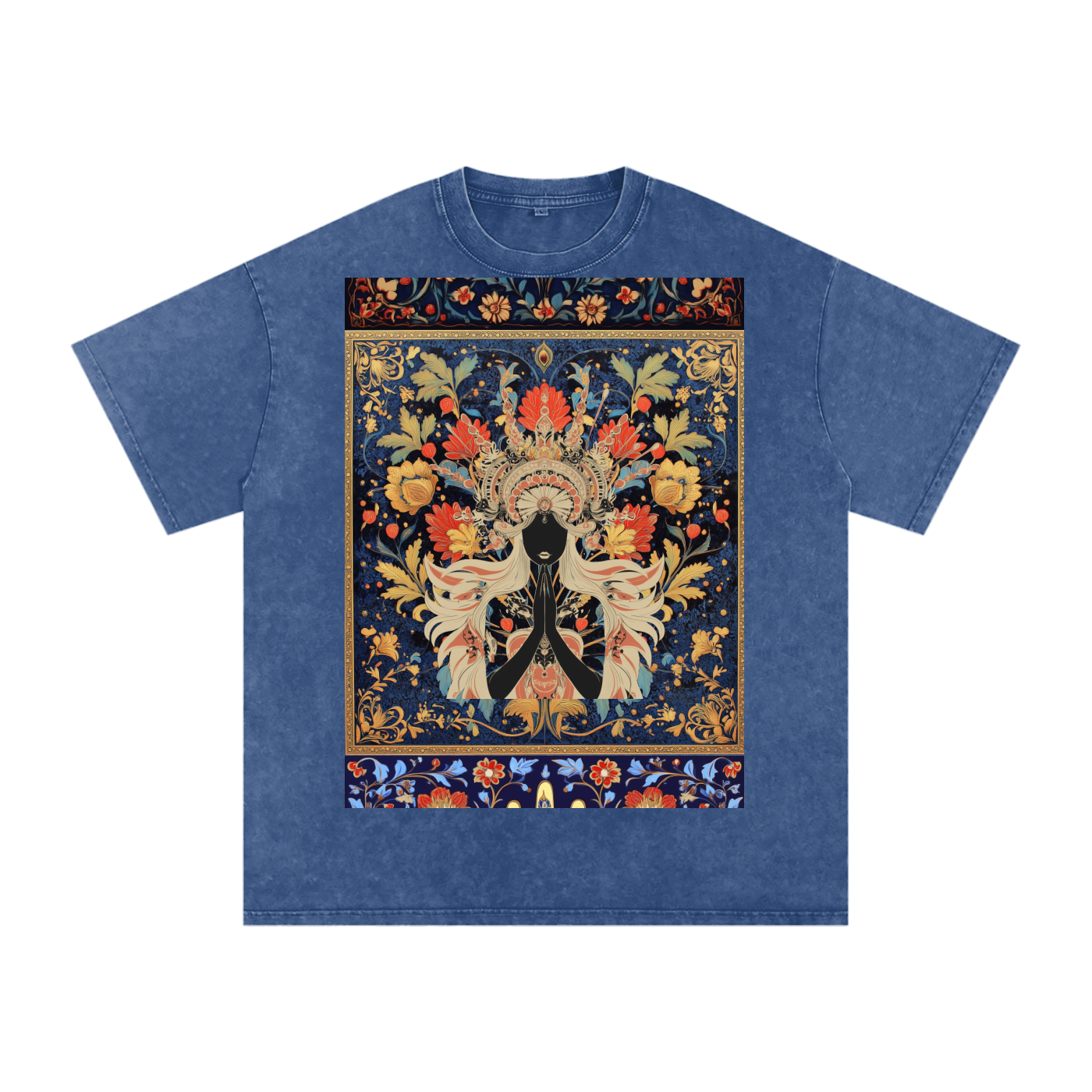Dark Levant Eastern Nile Boho Floral Prayer Goddess Graphic Festival Unisex Classic T-Shirt-Snow Washed Oversized Cotton T-Shirt