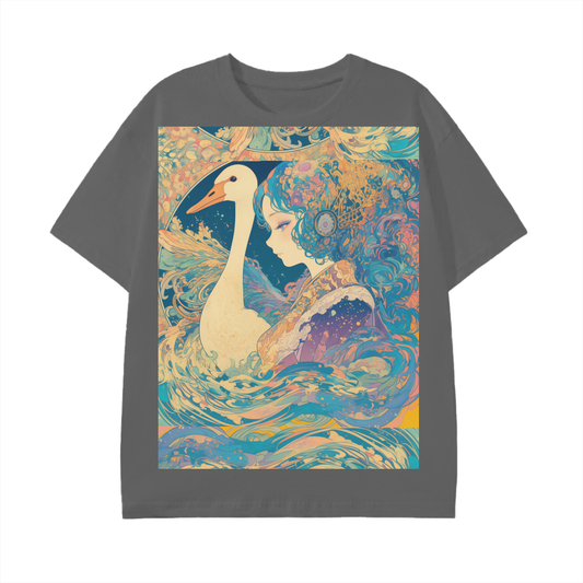 Goose Psychedelic Art Nouveau Moon Beach Wave Bordered Silhouette Anime Pagan Water Goddess Unisex Classic T-Shirt