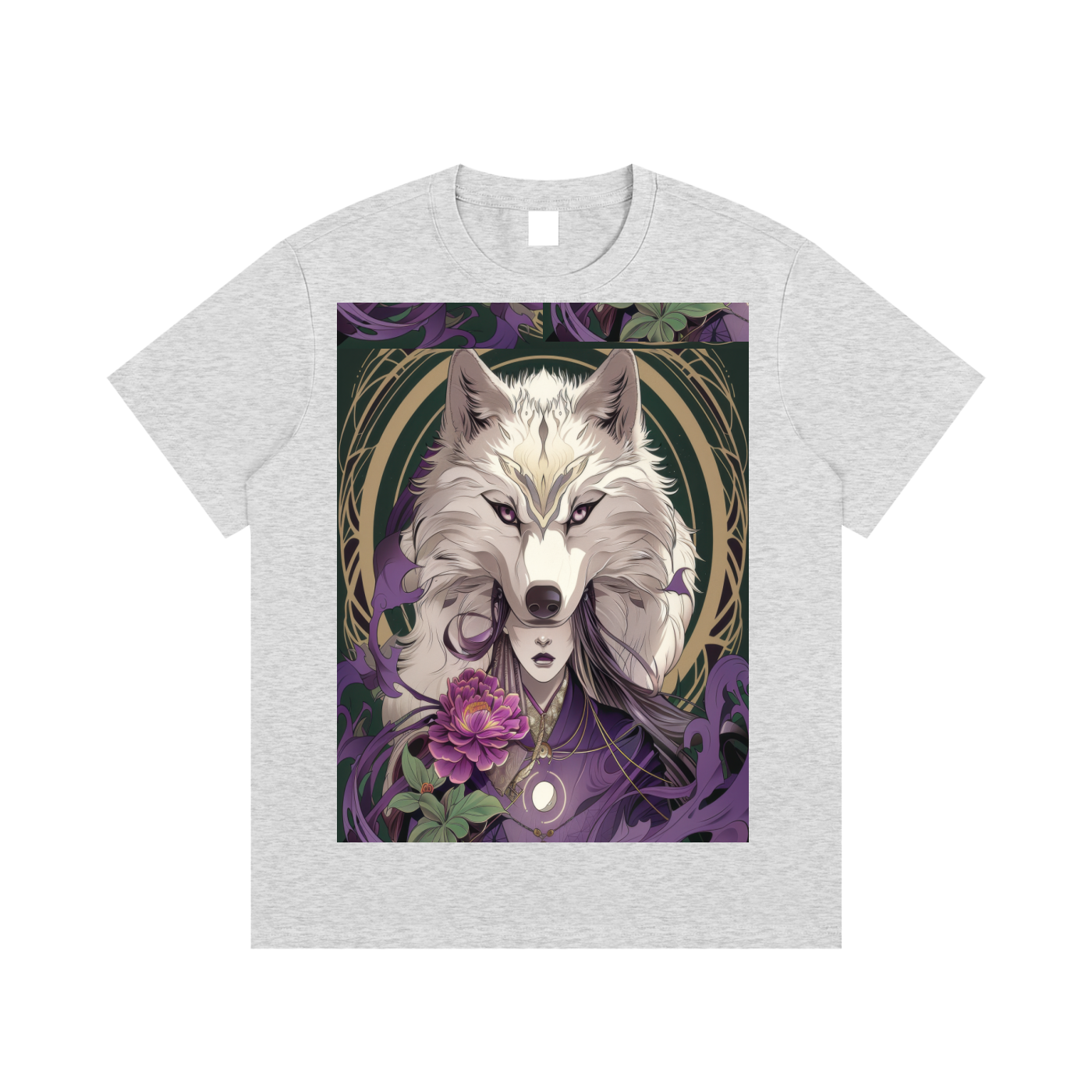 Wolf Man Orb Mystic Golden bordered moon Unisex Cotton graphic T-Shirt