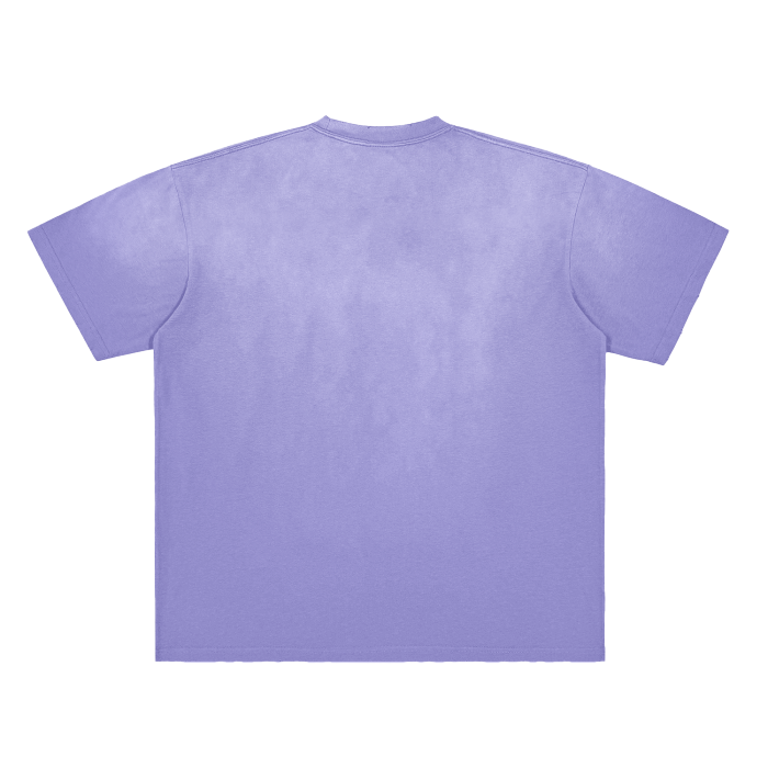 Back view of lavender mushroom fungi print tee with pastel gradient for cottagecore festivals