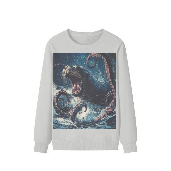 Roaring Sea Lion Kraken Rustic Sea Waves Streetwear Pullover Classic Sweater - 300 GSM