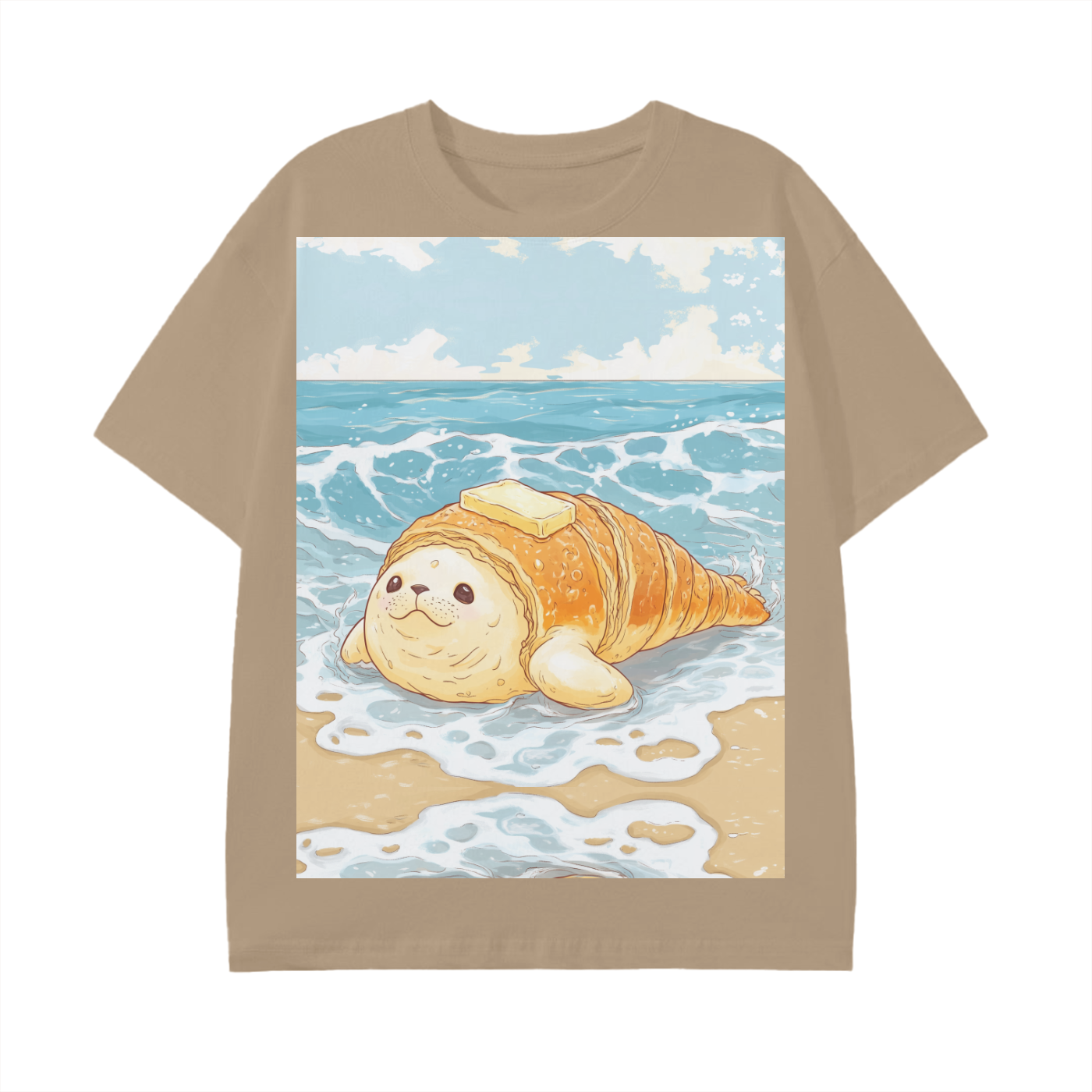 Anime Beach Buttered Seal Croissant Pastry Lump Graphic Unisex Classic T-Shirt
