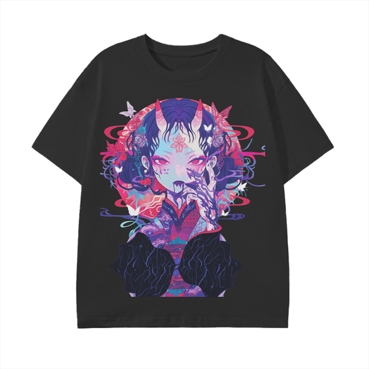 Anime Vampiric Ghost Illusion Witch Lotus Horns Reflective Butterfly Kabuki Graphic Unisex Classic T-Shirt