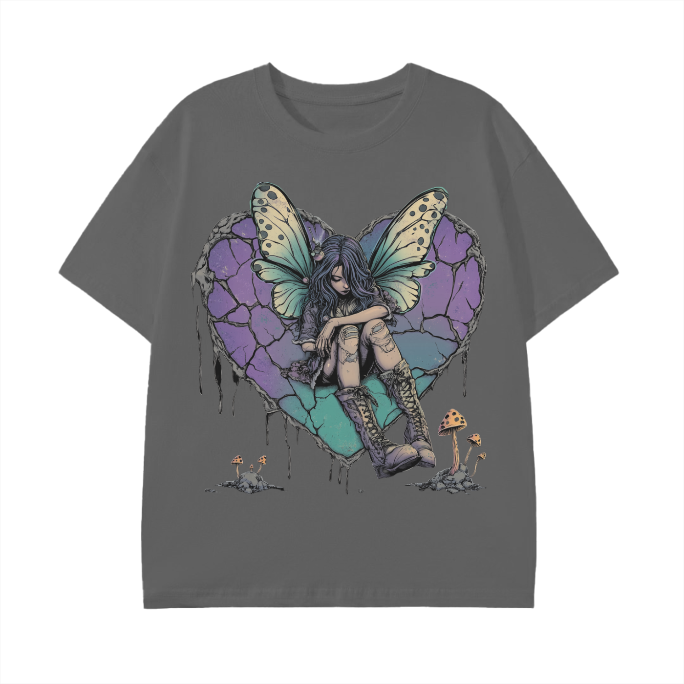 Teal lavender butterfly Broken heart Goth Grunge fairy Mushroom Dark woods Unisex Classic T-Shirt - 180 GSM