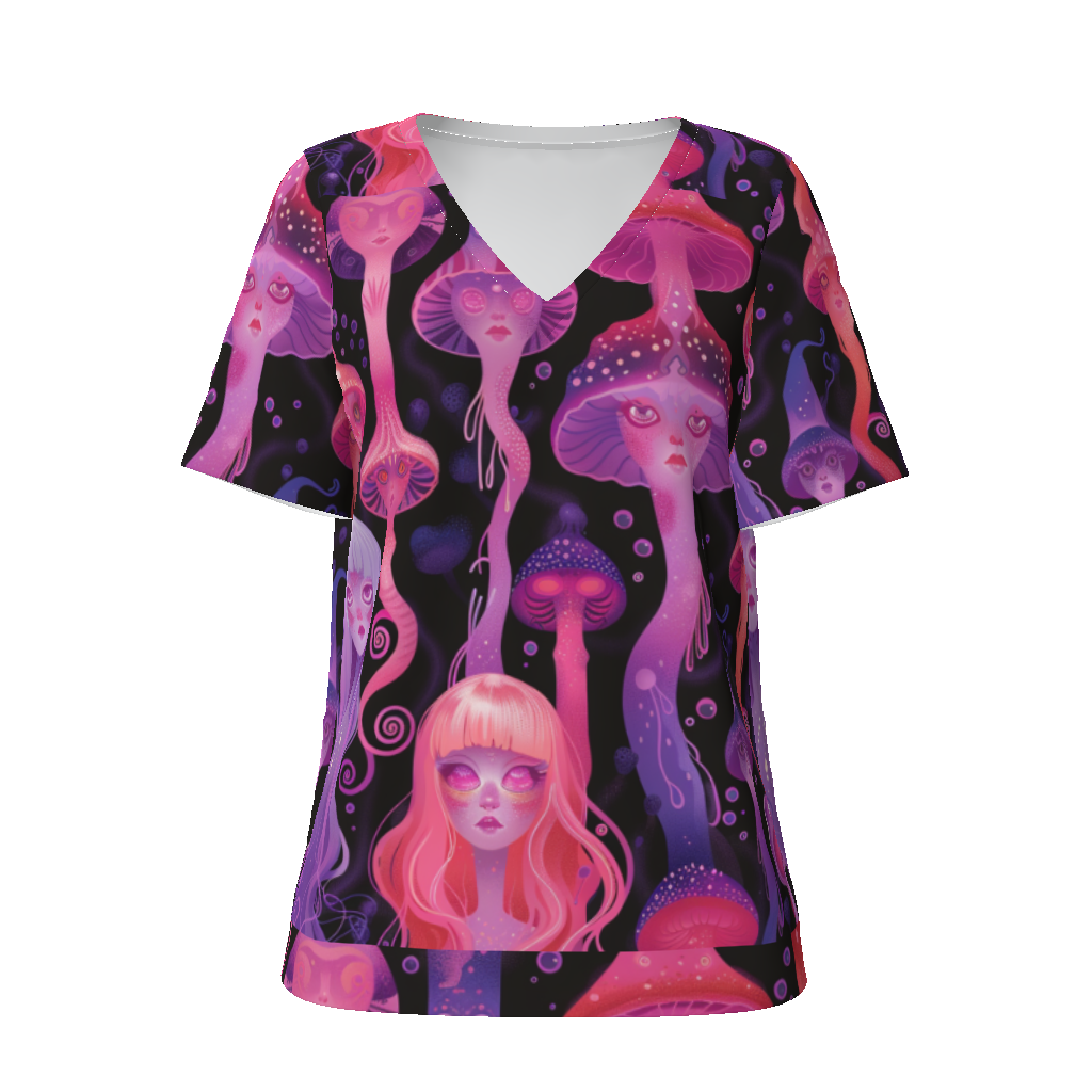 Jellyfish Laavalamp Pastel Lavender Lilac Pink Drip Festival Psy V neck All-Over Print Women's V-Neck Tee