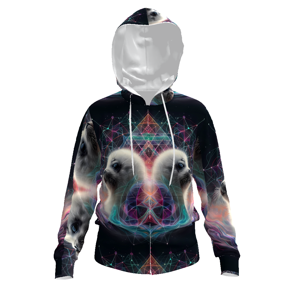 Fractal Sacred Geometry Psy Harp Seal Festival Trance All-Over Print Men's Zip Hoodie