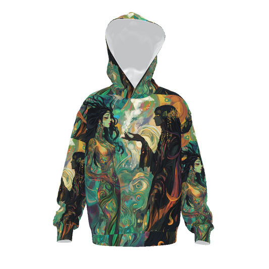 Green Atlantean Akashic Godess Meets Shaman Realm Wizard Psychedelic Festival EDMStreetwear All-Over Print Unisex Drop Shoulder Oversized Hoodie