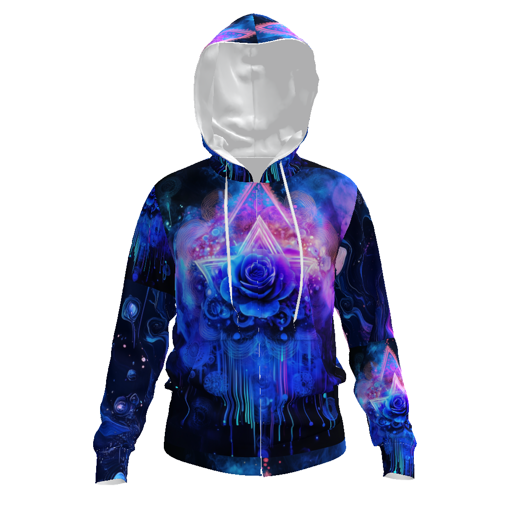 Blue Fractal Rose Water Chakra Drip PsychedelicSwirl Emersion EDM Trance Festival all-Over Print Men's Zip Hoodie