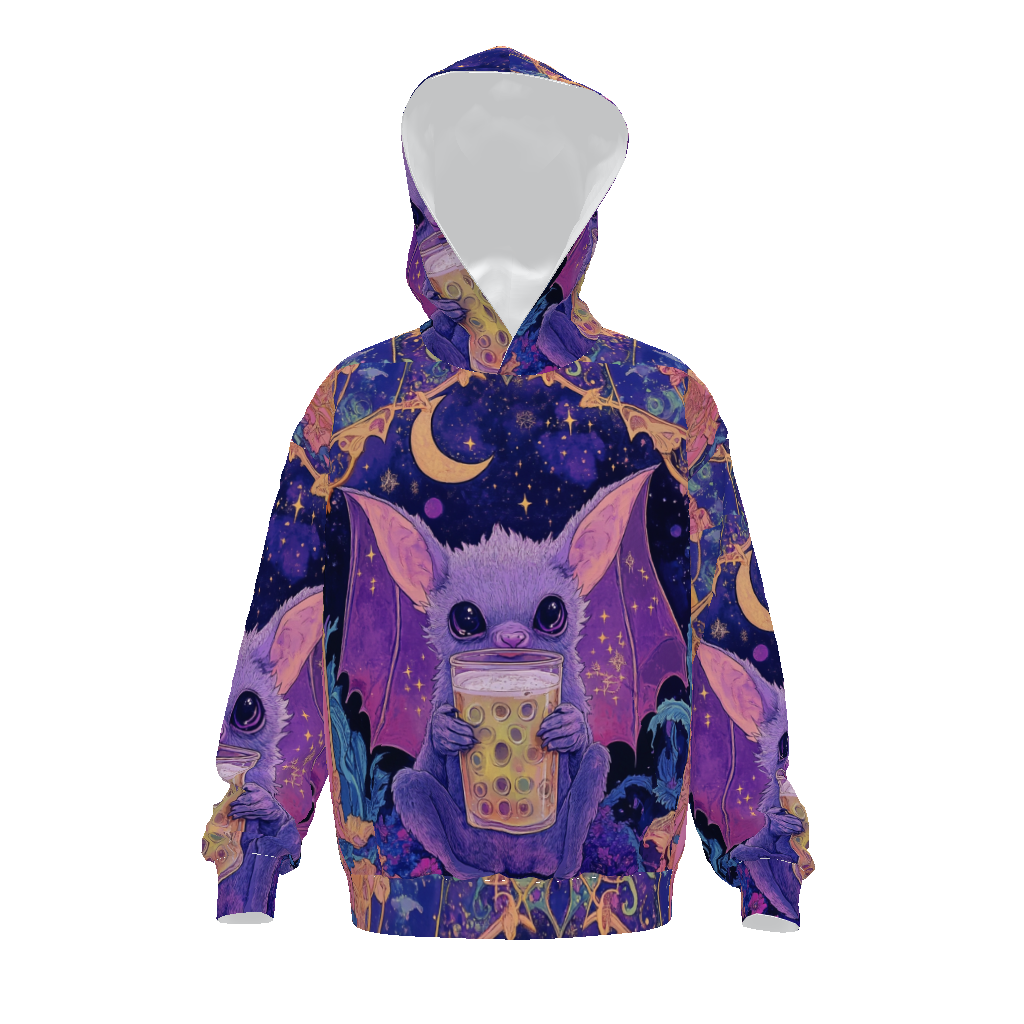 Boba Tea Purple Psychedelic Pastel Bat All the Rave Streetwear All-Over Print Unisex Drop Shoulder Oversized Hoodie