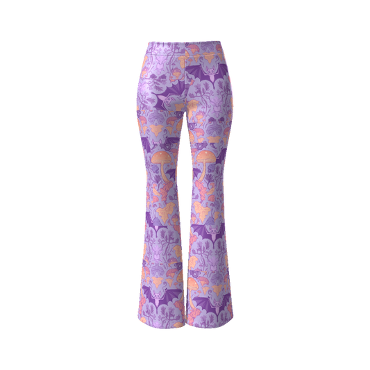 Bat Tile Lavender Pastel Leaves Tile Art Nouveau Cottagecore All-Over Print Women's Flare Leg Pants