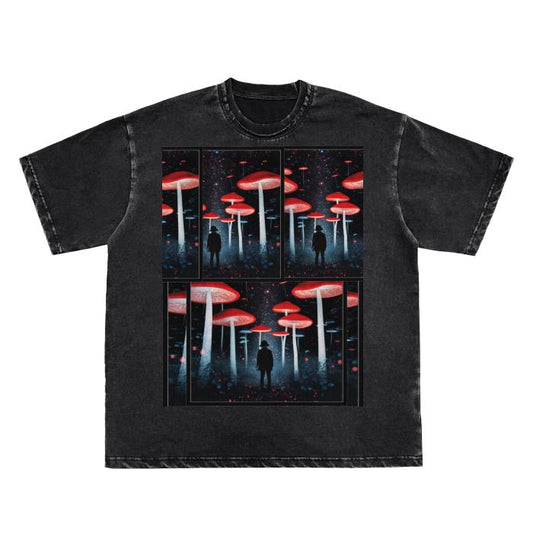 Mushroom Photographic Delusions Lost in Space Trip Woodland Cottagecore Night Scene Grunge Punk Boho Boyfriend Fit Double Neckline Scattered