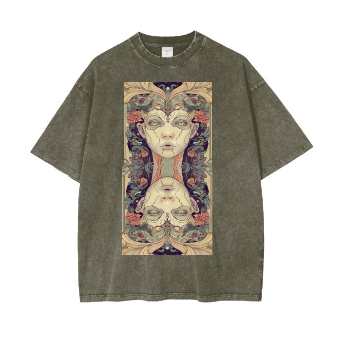Anime Mirrored Renassiance Hypnotic Reflection Acid Wash Oversize T-Shirt - 250 GSM