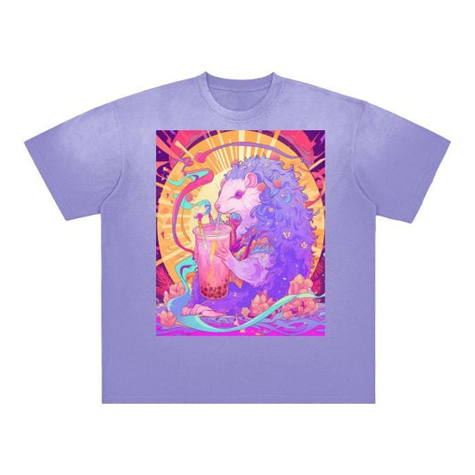 Art Nouveau Opossum Psychedelia Boba Tea Sunbeam Magenta Blotter Pastel Festival Boyfriend Fit Vintage Washed Shoulder & Body White Gradient