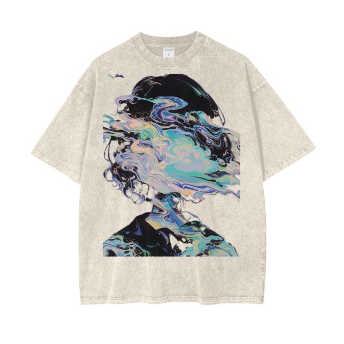 Pastel Reflective Face Horror Oil Ink Drip Grunge Punk PastelCore Boyfriend Fit Acid Wash Oversize T-Shirt