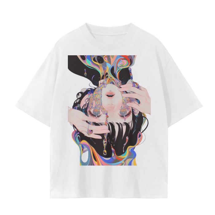 Anime Reflective Emotion Pastel Core Water Puddle Rainbow Oil Ink Drip Grunge Punk Unisex Seamless T-Shirt