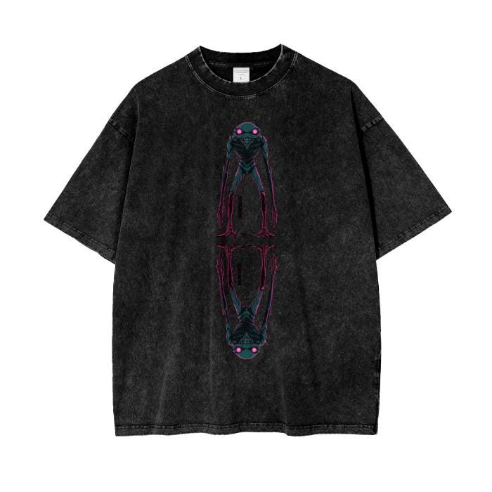Alien Neural Shadow Woodland Night Creature Grunge Punk Futuristic Gremlincore Boyfriend fit Acid Wash Oversize T-Shirt