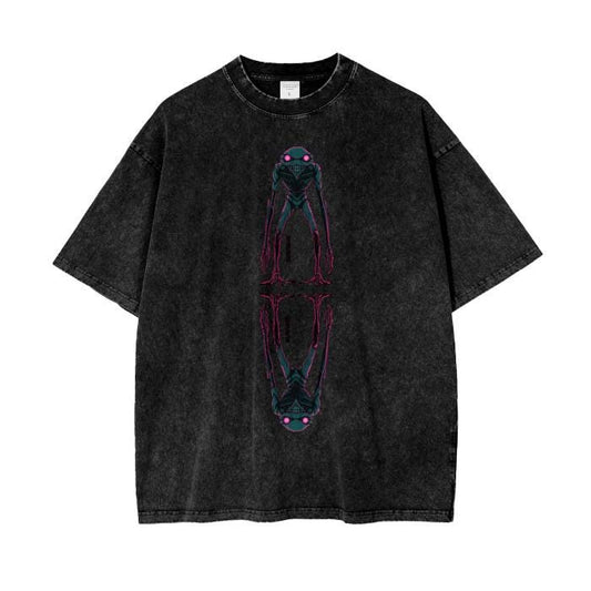 Alien Neural Shadow Woodland Night Creature Grunge Punk Futuristic Gremlincore Boyfriend fit Acid Wash Oversize T-Shirt