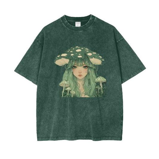 Mushroom Acid Wash TShirt  Cottagecore Fairy Grunge Oversized Unisex Tee