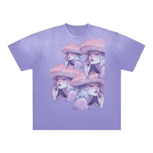 Pastel Mushroom White Hair Double Vision Fairy Woodland Hypnotic Reflection Boyfriend Fit Grunge Cottagecore Gremlincore Vintage Washed Shou