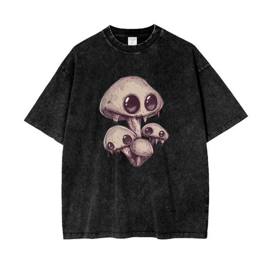 Grunge Punk Wide Eye Tan Mush Shroom Drip Goblin Gremlincore Boyfriend Fit Acid Wash Oversize T-Shirt - 250 GSM