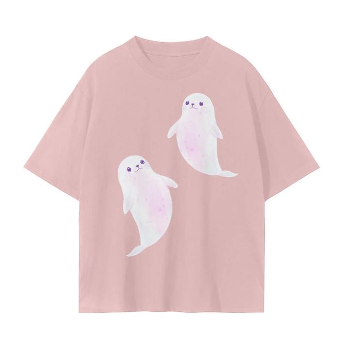 White Anime baby Harp Seal Chibi Ghost Float Dance Pastel Core Matte Unisex Seamless T-Shirt - 230 GSM