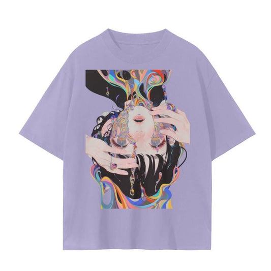 Anime Reflective Pastel Core Water Rainbow Oil Ink Drip Unisex Seamless T-Shirt - 230 GSM