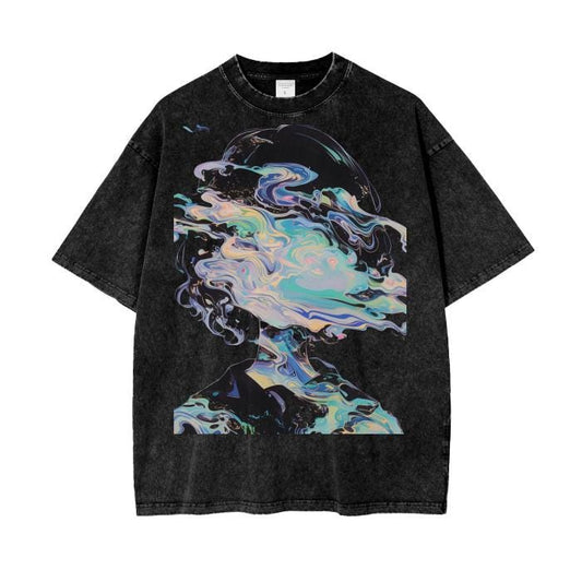 Pastel Reflective Face Horror Oil Ink Drip Grunge Punk PastelCore Boyfriend Fit Acid Wash Oversize T-Shirt