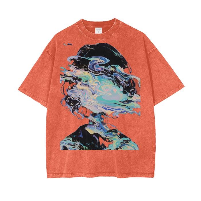 Pastel Reflective Face Horror Oil Ink Drip Grunge Punk PastelCore Boyfriend Fit Acid Wash Oversize T-Shirt