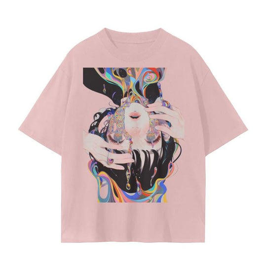 Anime Reflective Emotion Pastel Core Water Puddle Rainbow Oil Ink Drip Grunge Punk Unisex Seamless T-Shirt