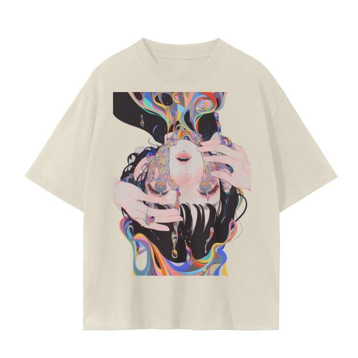 Anime Reflective Emotion Pastel Core Water Puddle Rainbow Oil Ink Drip Grunge Punk Unisex Seamless T-Shirt