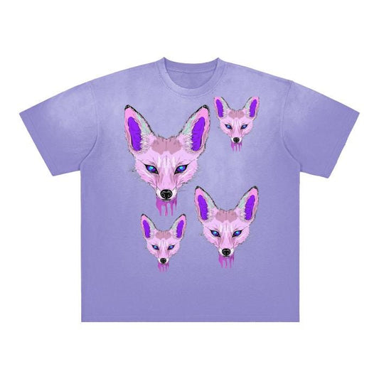 Fox Yokai Neon Slime Pastel Grunge Goth Psychedelic Cottagecore Symmetry Vision Drip Vintage Washed Shoulder & Body White Gradient on Age