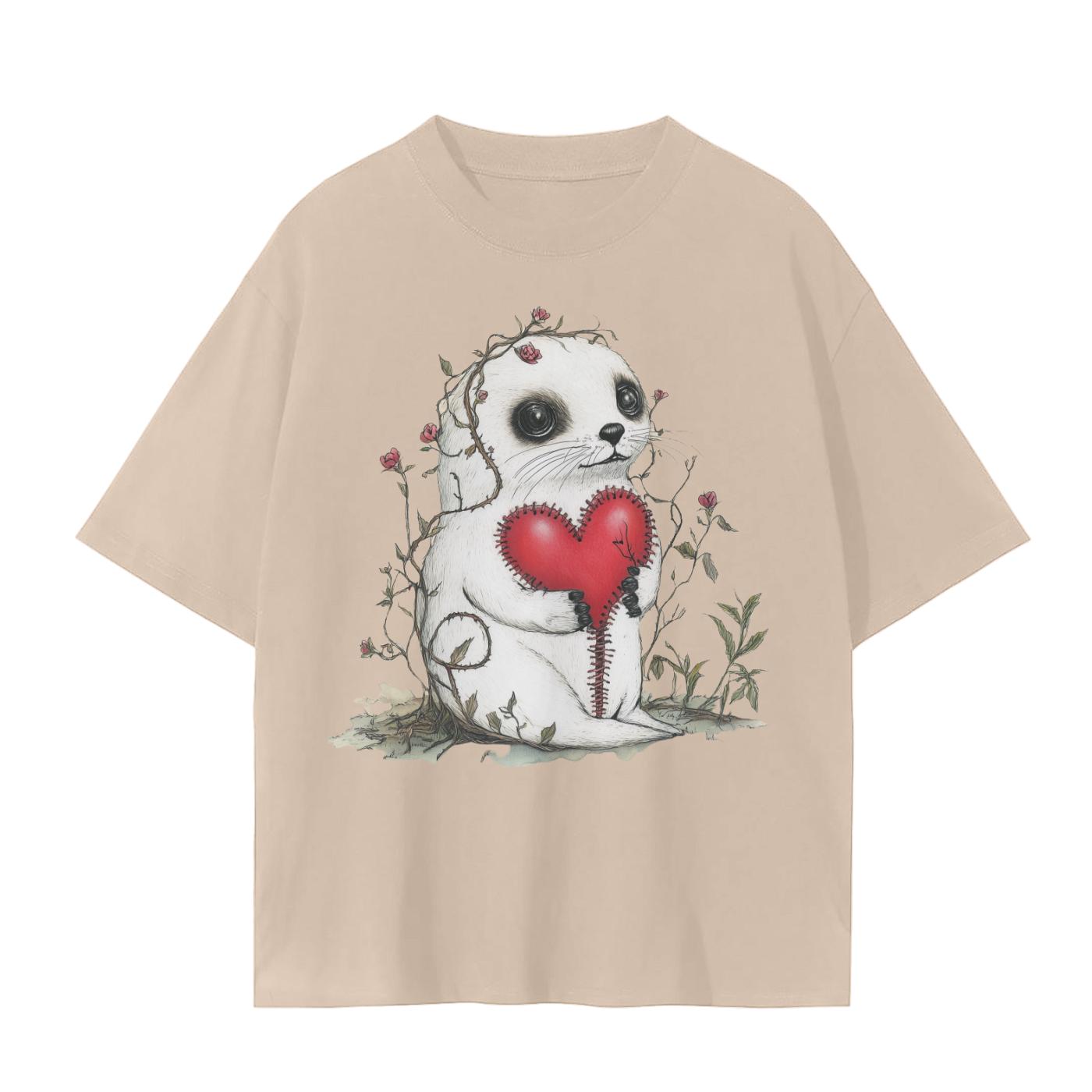 Baby Harp Seal Stitch Heart Vines Field Valentines Day Grunge 1 Unisex Seamless T-Shirt - 230 GSM