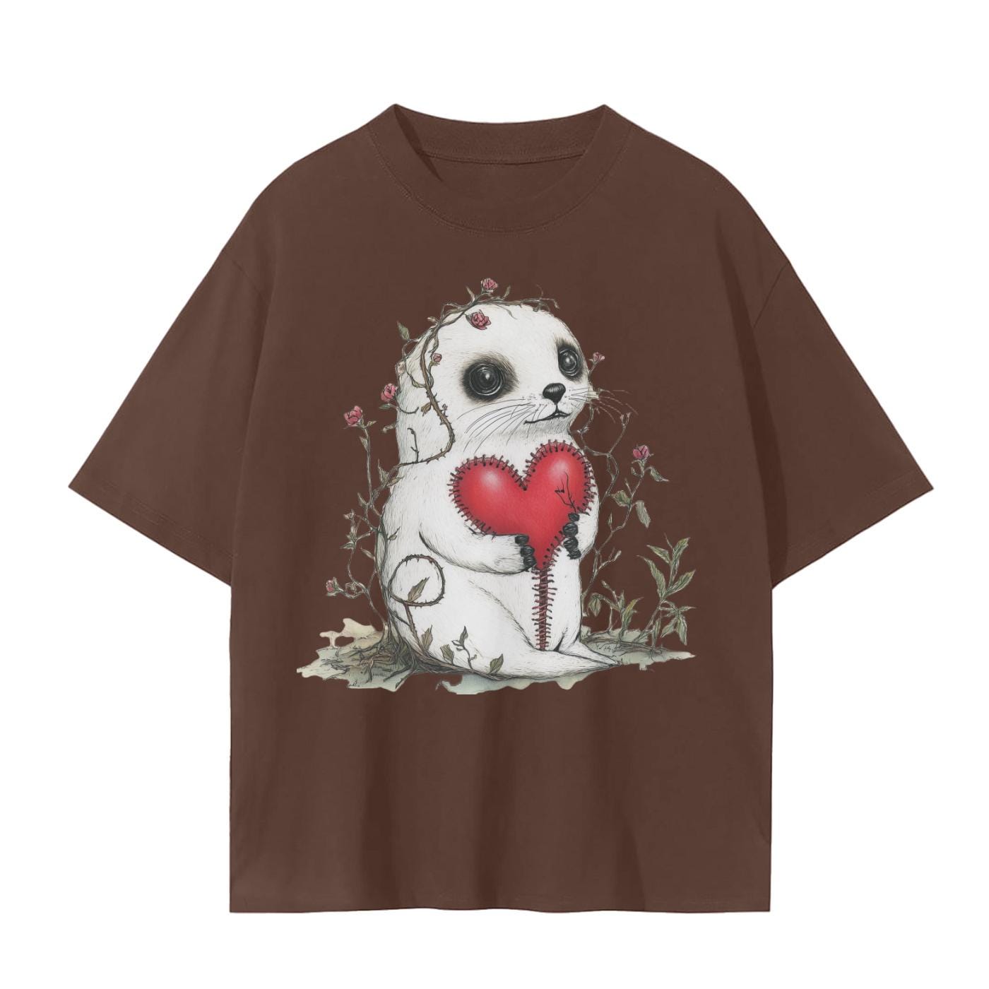 Baby Harp Seal Stitch Heart Vines Field Valentines Day Grunge 1 Unisex Seamless T-Shirt - 230 GSM