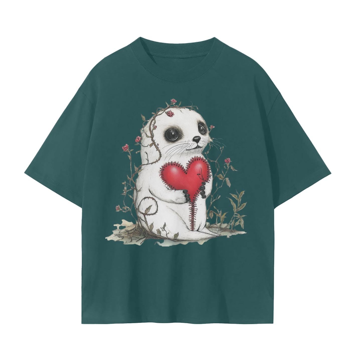 Baby Harp Seal Stitch Heart Vines Field Valentines Day Grunge 1 Unisex Seamless T-Shirt - 230 GSM