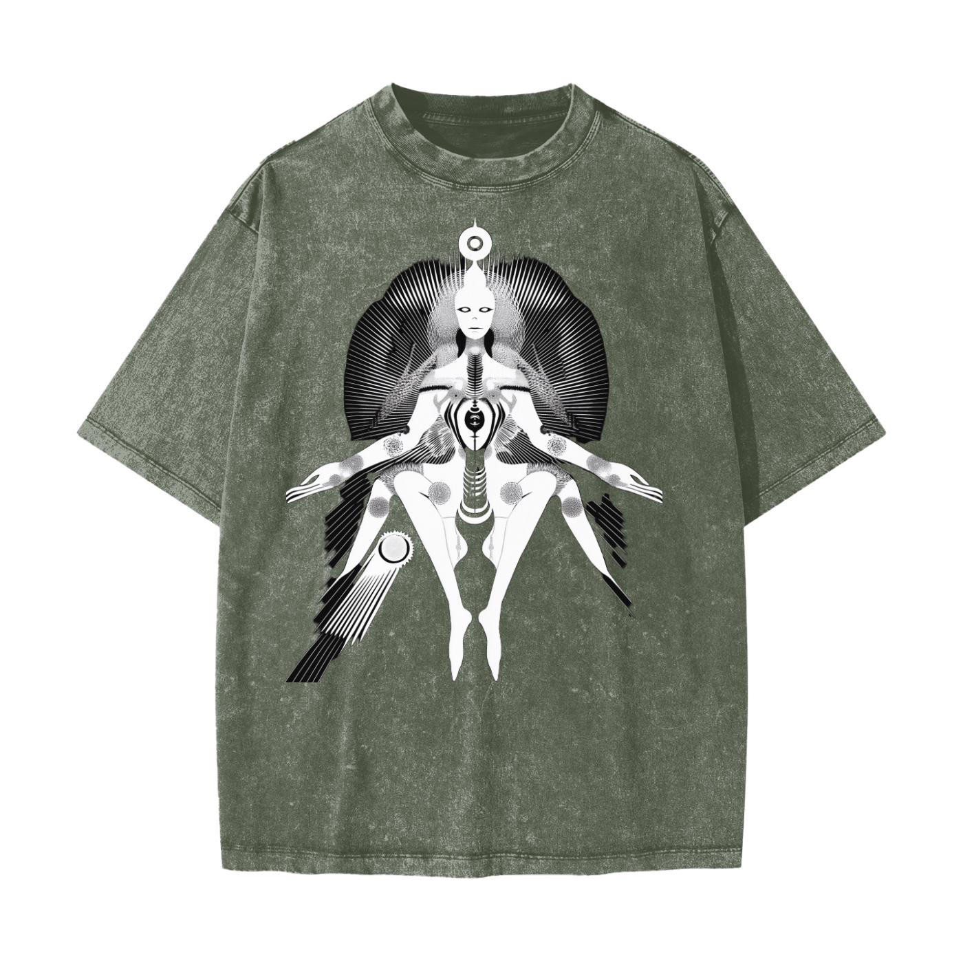 Beach Grunge Wash Sun Crown Pleiadean Psy Alien Figural Contrast Touchdown Streetwear American Vintage Waxed Dyed Washed  Heavyweight 100% C