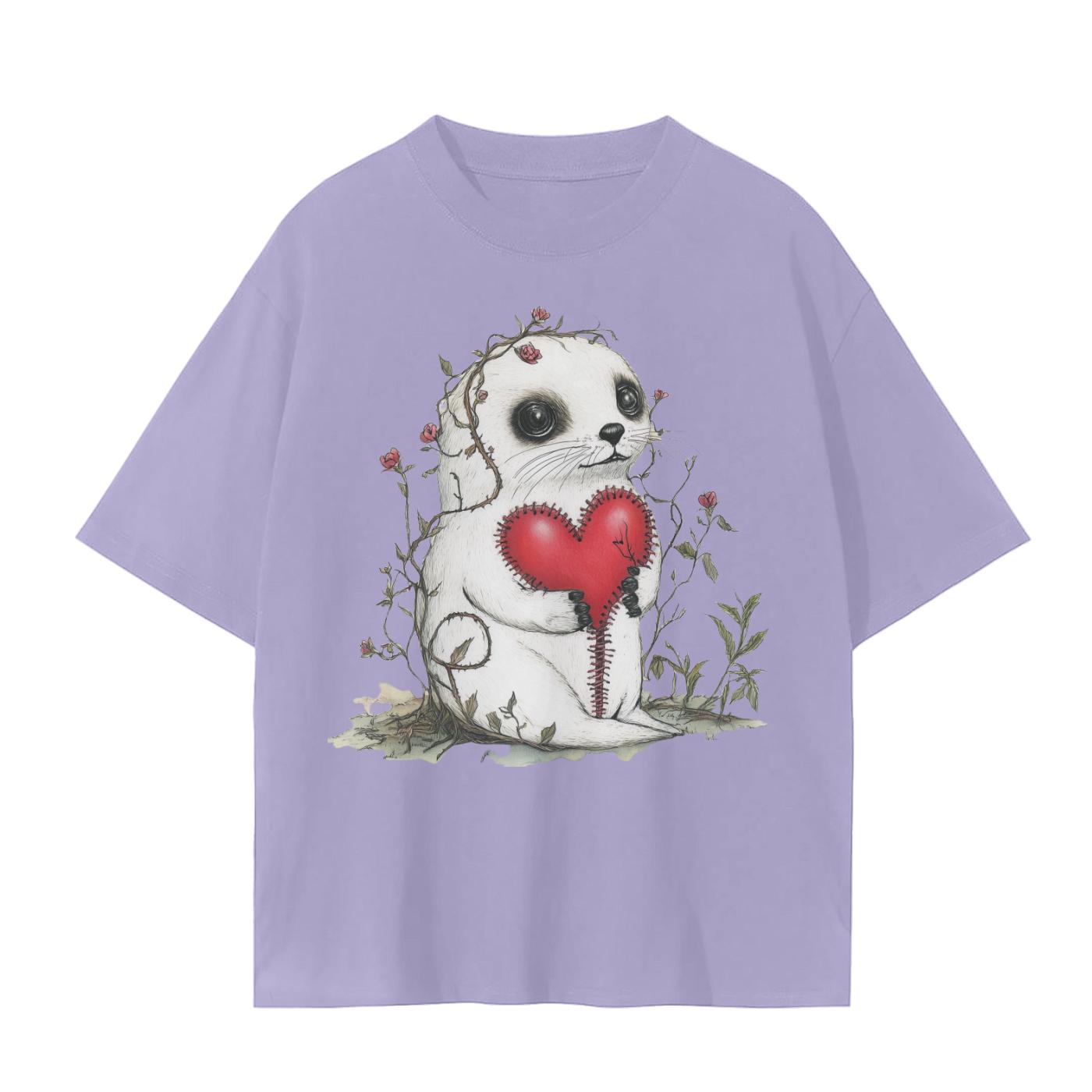 Baby Harp Seal Stitch Heart Vines Field Valentines Day Grunge 1 Unisex Seamless T-Shirt - 230 GSM