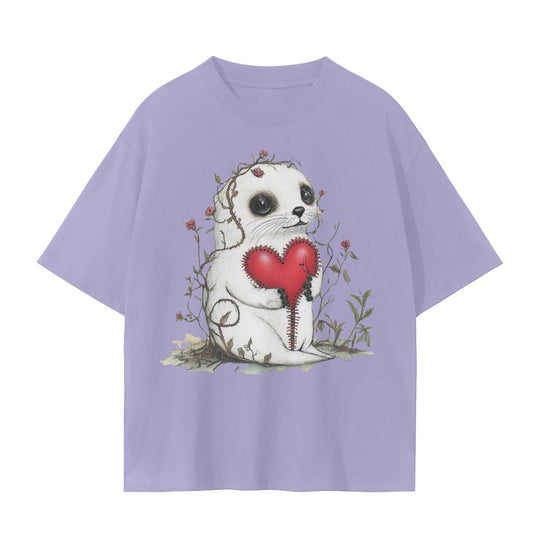 Baby Harp Seal Stitch Heart Vines Field Valentines Day Grunge 1 Unisex Seamless T-Shirt - 230 GSM